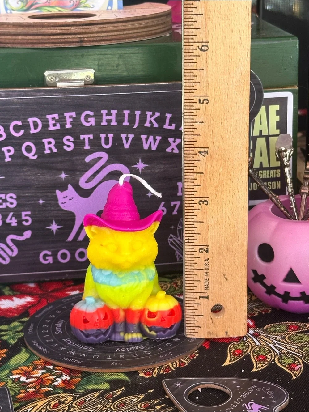 Rainbow Witch Cat Candle | Halloween Black Cat Candle